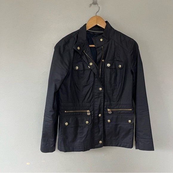 Tommy Hilfiger Women’s Navy Utility Rain Military Jacket Coat Black Blue Small - Picture 4 of 10